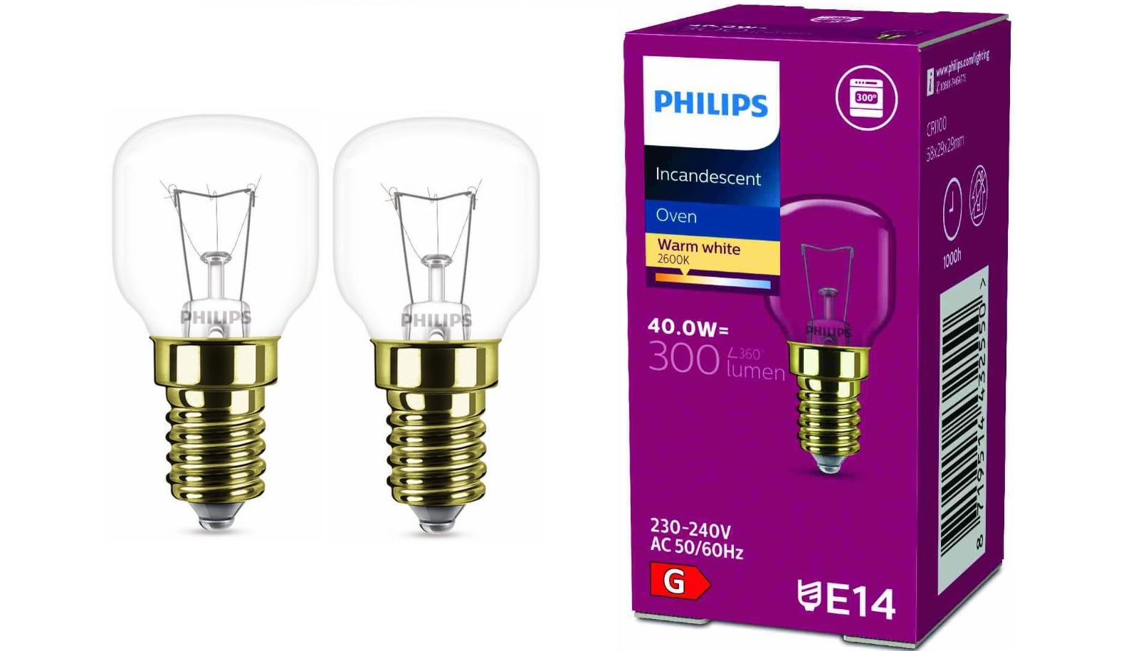 Philips Oven Lamp E14 40 W Teardrop Shape 29 mm Diameter Temperature Resistant u