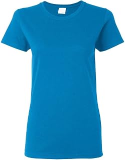 Gildan Women's Heavy Taped Neck Comfort Jersey T-Shirt, Heather Sapphire, Large