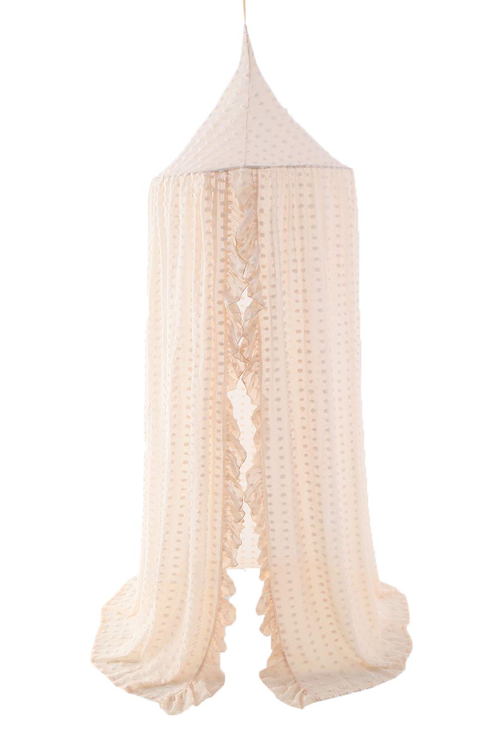 Wonder Space Elegant Kids Bed Canopy - Lace Chiffon Netting with Pom Pom, Prince