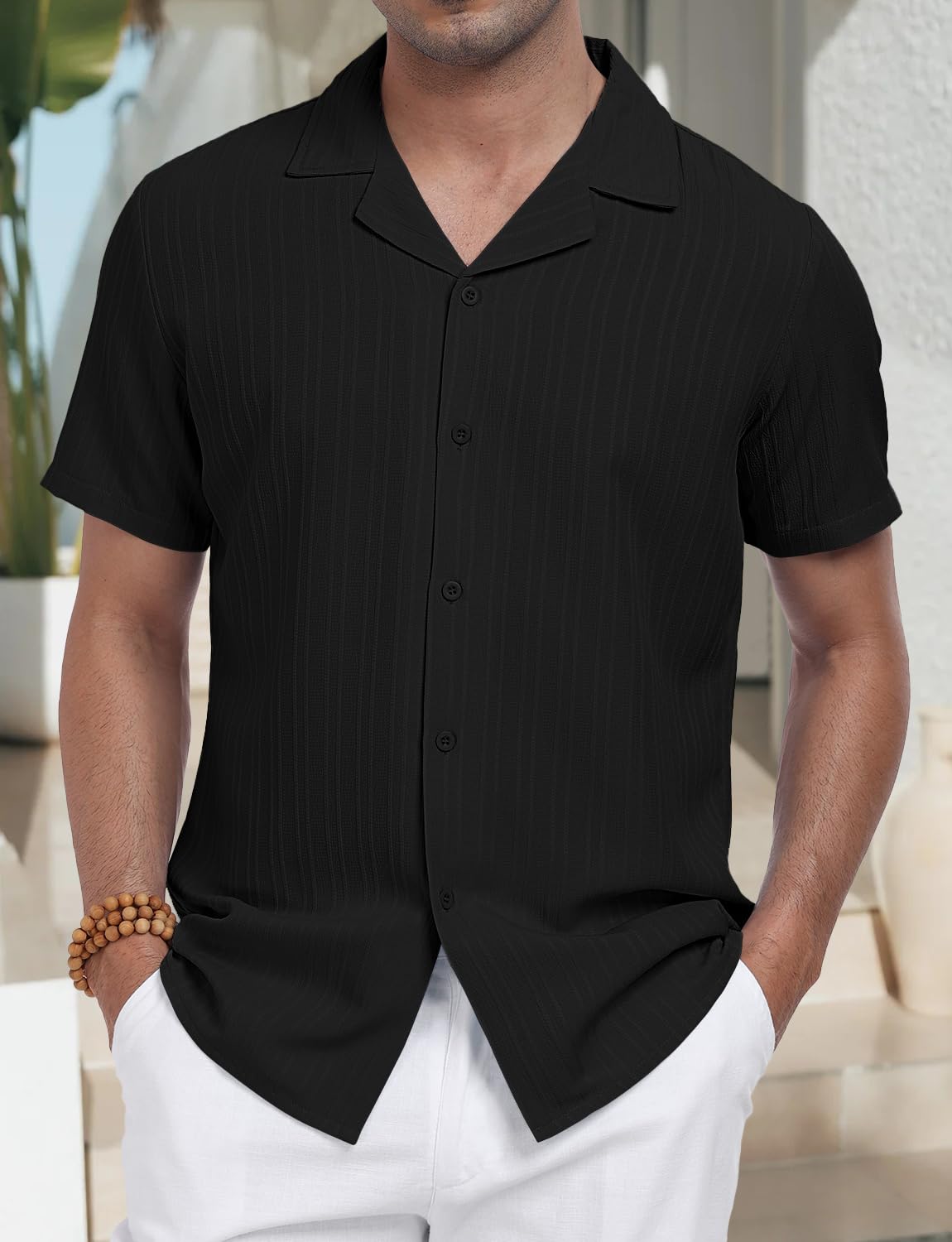 Camisa de manga corta con botones para hombre, cuello de solapa, blusa de playa 