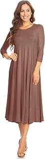 Women's Casual Basic Comfy 3/4 Sleeve Flare A-line Midi Long Maxi Dress(S-3XL)