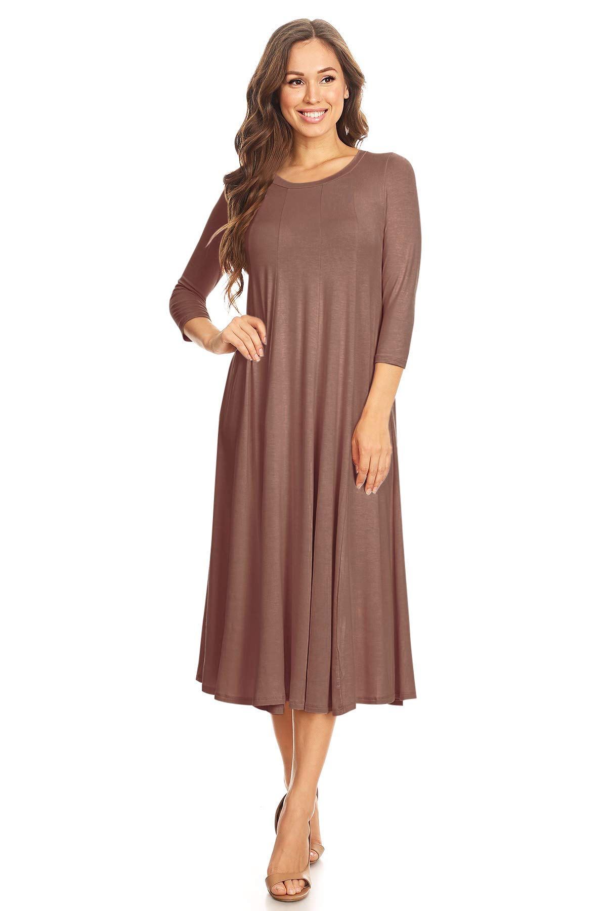 Women's Casual Basic Comfy 3/4 Sleeve Flare A-line Midi Long Maxi Dress(S-3XL)