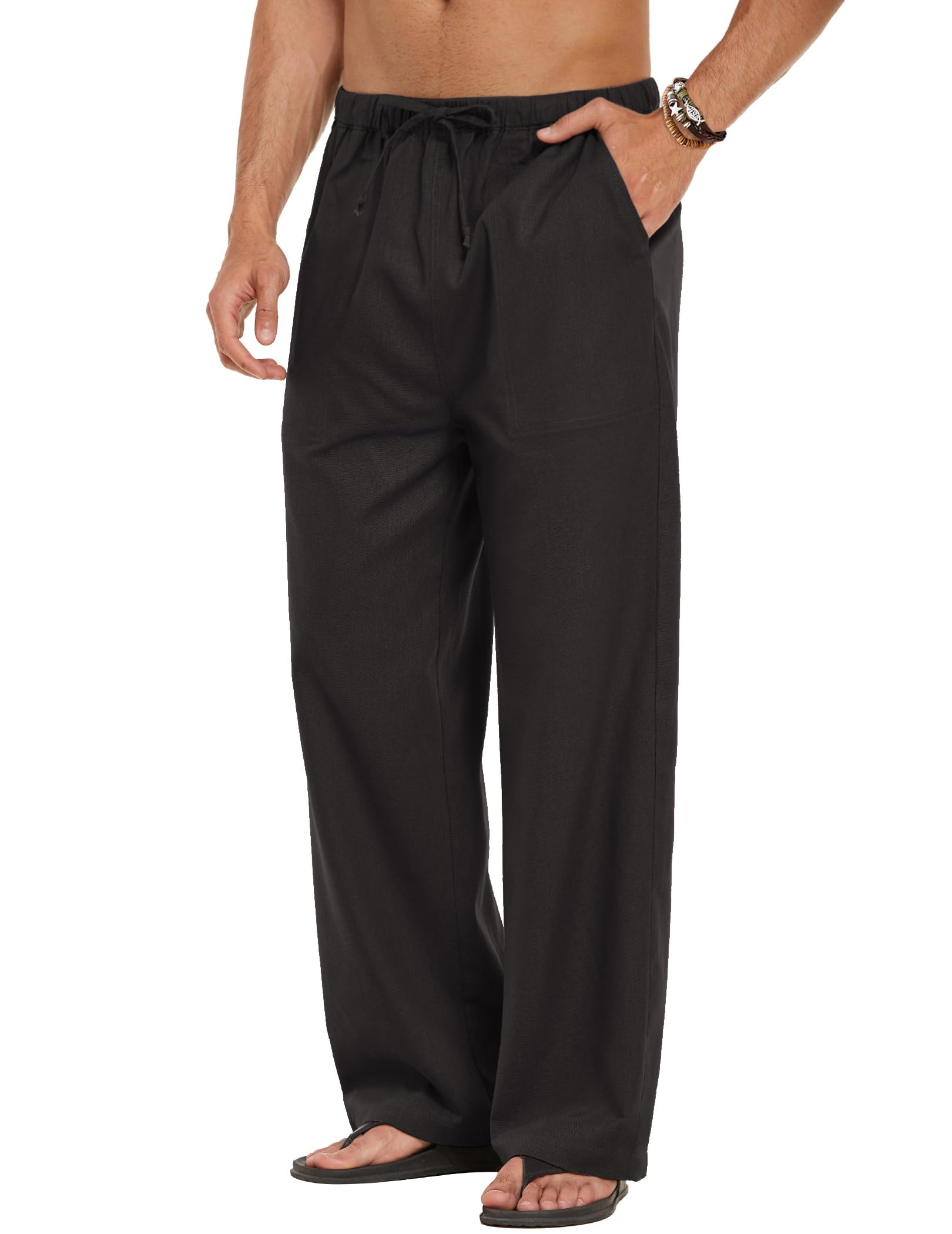 COOFANDY Men's Linen Loose Casual Lightweight Elastic Waist Yoga Beach Pants XXX