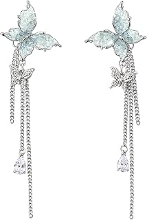 Dainty Butterfly Dangle Earrings for Women Tassel Drop Earring