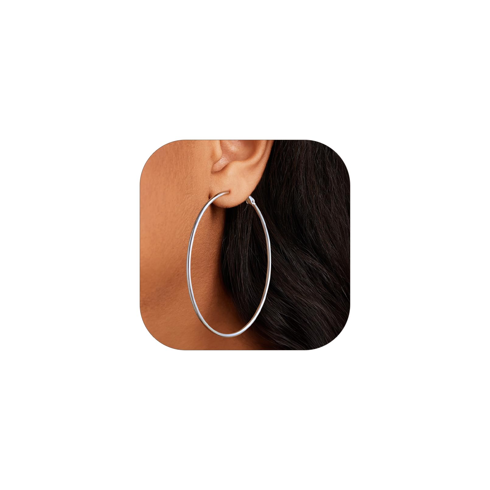 FOCALOOK 14K Gold Plated Large Hoops, 2mm Thin Hoop Earrings for Women