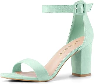 Allegra K Women’s Sandals, Open Toe Pumps, Chunky Block Heel, Ankle Strap