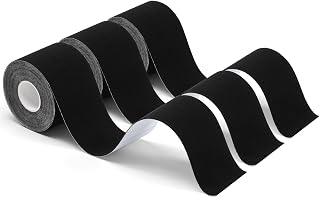 Carehabi Kinesiology Sports Tape for Muscle, 5 m x 5 cm, Waterproof & Elastic Kinesiology Tape for Sports, 3 Rolls (1 x Black, 1 x Black, 1 x Black)