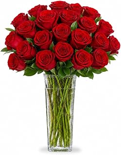 24 Roses Bouquet - (Glass Vase Included) - Fresh Cut Flowers for Delivery - Long Stem Roses and Lilies - Gift for Mothers Day, Birthday, Anniversary, Get Well