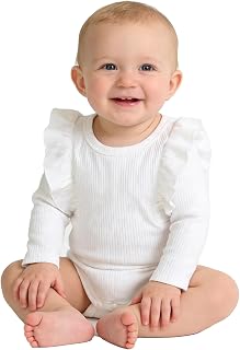 Baby Girl Ribbed Knit Romper Ruffle Bodysuit Solid Color Jumpsuit
