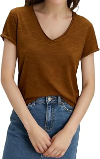 Women's Basic Crop Top Short Sleeve V Neckline T-Shirts Casual Solid Loose Fit Boxy Tees 2026