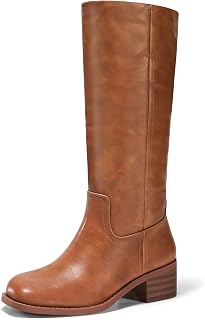 Coutgo Botas altas hasta la rodilla para mujer, punta cuadrada, tacón grueso, botas altas cómodas de tacón bajo