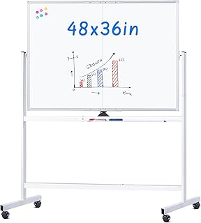 Maxtek Rolling Whiteboard 48 x 36 in Large Magnetic White Board on Wheels | Double-Sided Big Standing Dry Erase Board, Large Portable Writing Surface for Office, School, Home Office, and Homeschool
