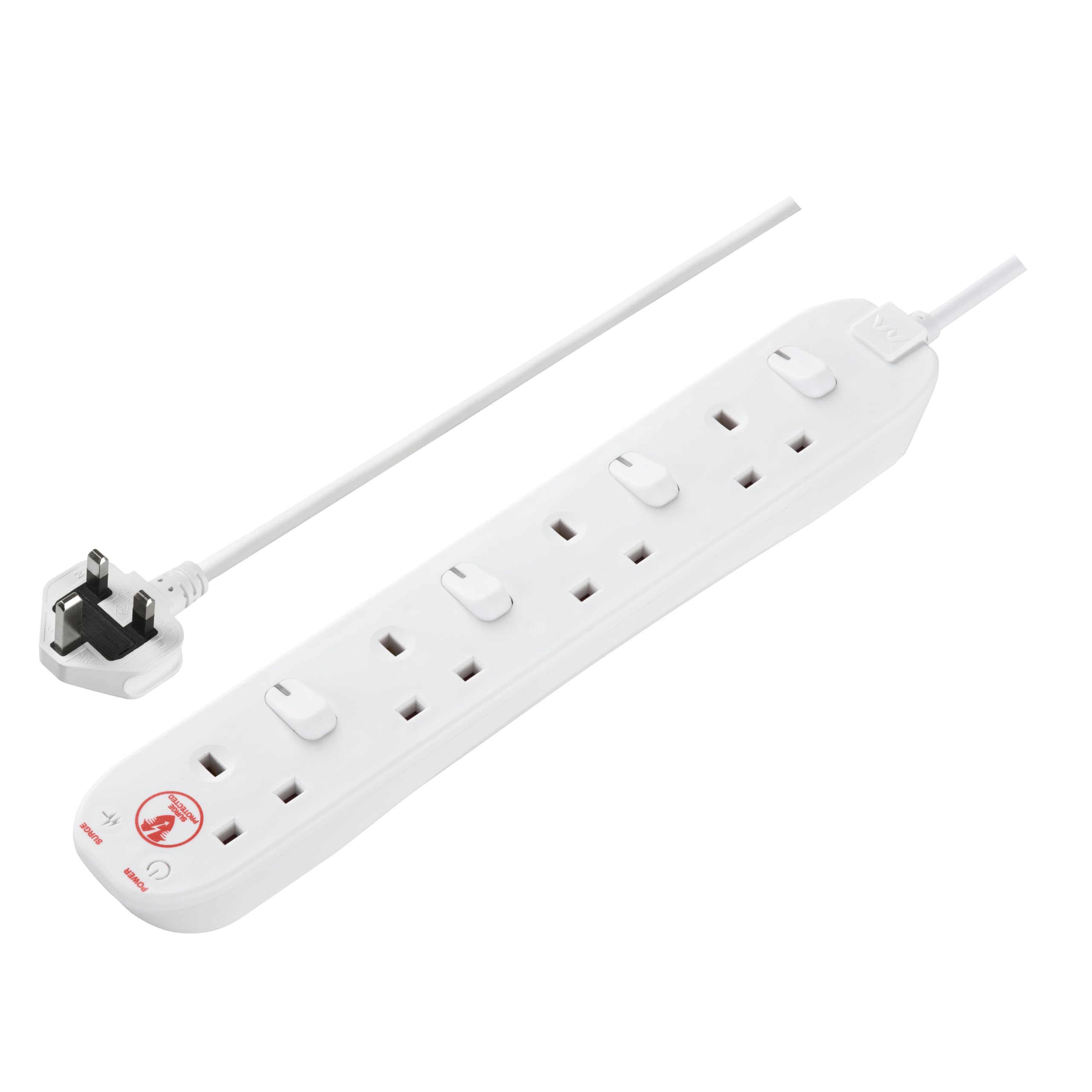 Masterplug Four Socket Extension Lead, 2 Metre Cable, Surge Protection, Individu