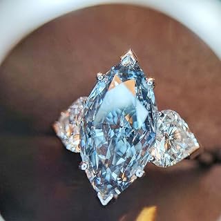Gorgeous Marquise Cut Blue Cubic Zirconia Ring for Women, Beautiful Proposal Jewelry