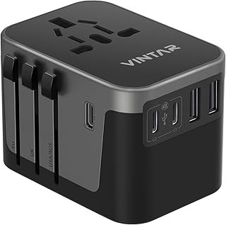 VINTAR Universal Travel Adapter 30W, International Power Adapter | 3 USB C 2 USB A Ports, All-in-One Travel Essentials Plug Adapter, Worldwide Outlet Converter for EU UK US AU(Type C/G/A/I)