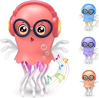 Zonopy Dancing Jellyfish Baby Toy, Crawling Jellyfish Montessori Sensory Tummy Time Toy, Dancing Music Sound Toys for 3 4 5 6 7 8 Year Old Girl Kids Boy Birthday Gifts, Interactive Baby Gifts