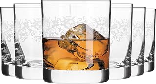 Krosno Whisky Glasses 350ml - Set of 6 - Krista Deco Collection - Lead Free Crystal - Classic Design with Transparent Pattern