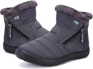 Womens Snow Boots Winter Fur Lined Ankle Boots Ladies Side Zipper Warm Lightweight Booties Outdoor Anti-Slip Girls Walking Boots
