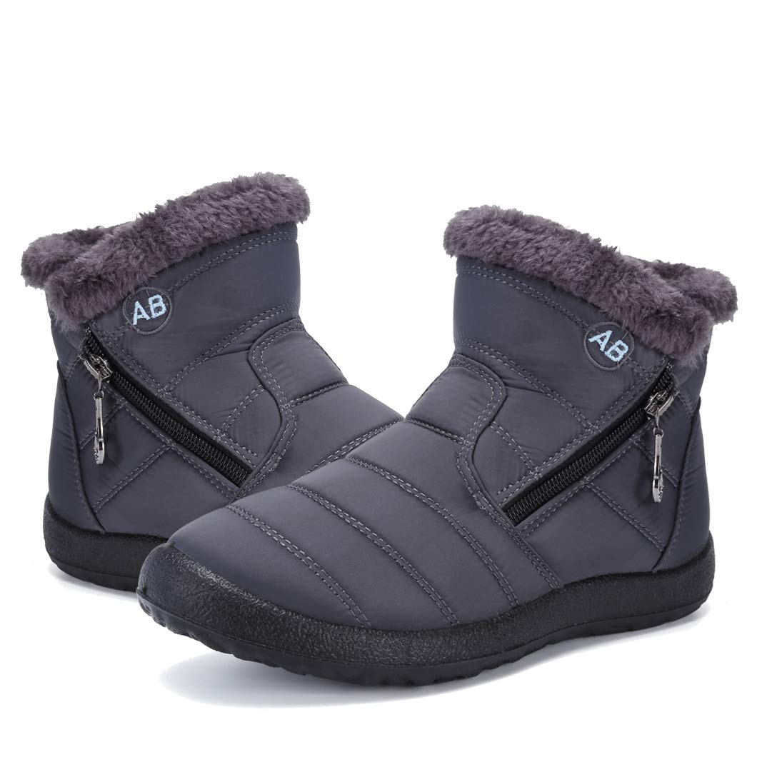 Womens Snow Boots Winter Fur Lined Ankle Boots Ladies Side Zipper Warm Lightweig