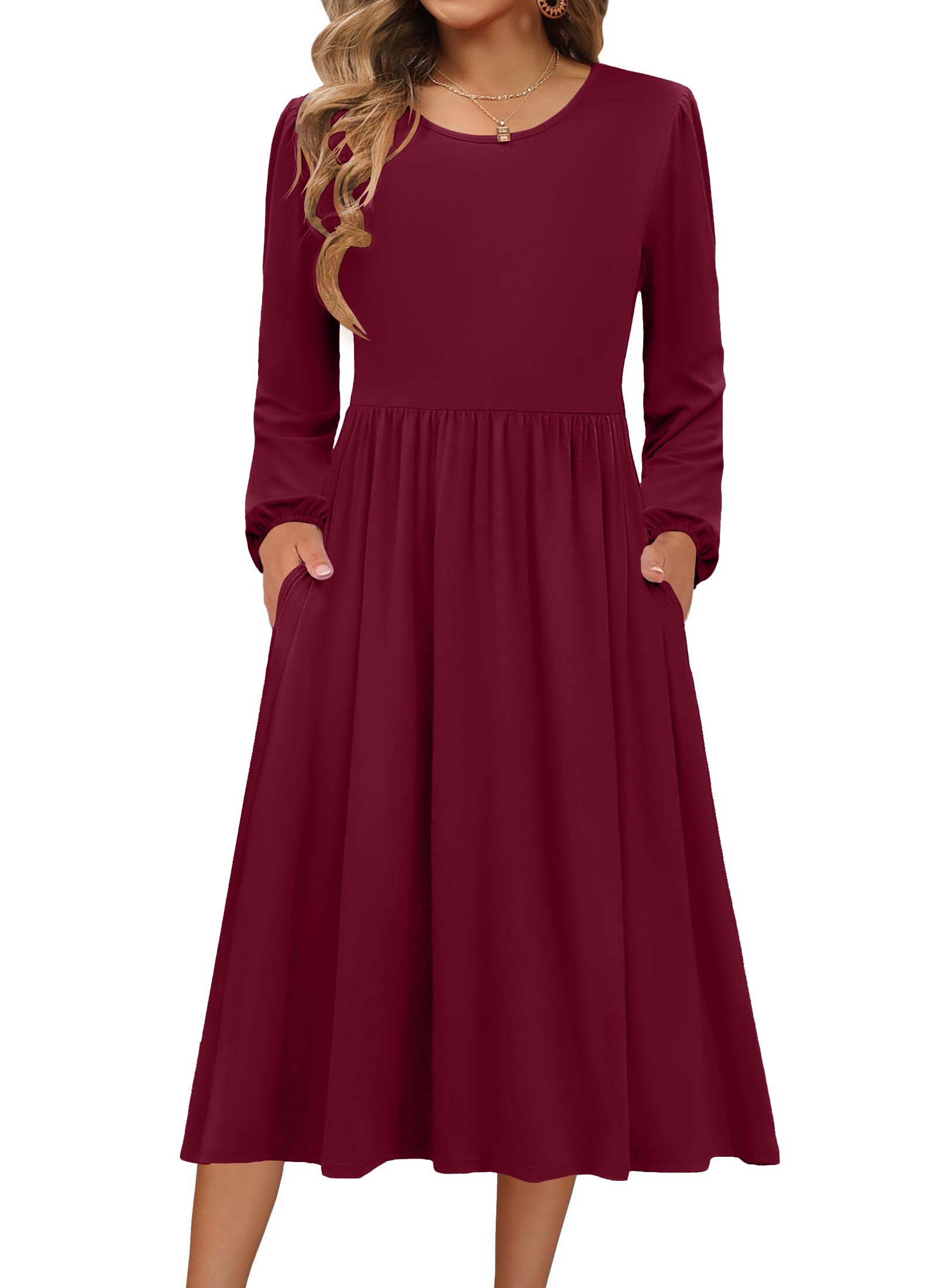 Zeagoo Long Sleeve Dresses for Women 2026 Fall Winter Casual Flowy A-Line Boho M
