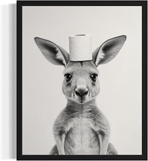 Wall Art Print Bathroom Kangaroo Wall Art Poster Home Decor Bathroom Poster for Home Decor Artwork 9b (Kangaroo,16x20 Inches, Black Frame)