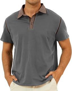Men's Fashion Polo Shirts Classic Short Sleeve Lightweight Button Cotton T-Shirt Casual Golf Tee Tops with Pocket