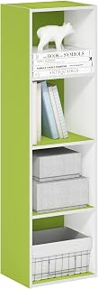 Furinno PASIR Book Shelf, 4-Tier Modern Bookshelf, Open Shelves Bookcase 9 x 12 x 42, Easy Assembly, for Living Room, Bedroom, Home Office, Green/White