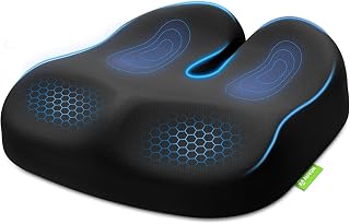 AUVON Contoured Seat Cushion with Thigh Relief Slope, Coccyx Cushion for Tailbone Pain, Office Chair Cushion with Premium Memory Foam & Breathable Fabric, Anti-Slip for Car, Wheelchair, Office, Home