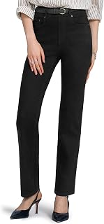 Pull-On Straight Leg Jeans for Women,High Waisted Stretchy Denim Pants