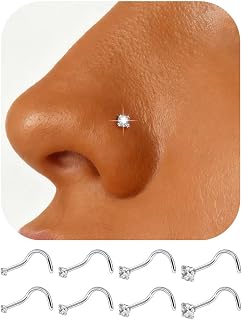 Corkscrew Nose Studs 20G 4 Pairs Small CZ Nose Rings Set for Women 1.5-3mm | Hypoallergenic Comfort, Non Tarnish Durability, Lightweight for Daily Wear, Skin Friendly for Comfortable Piercing