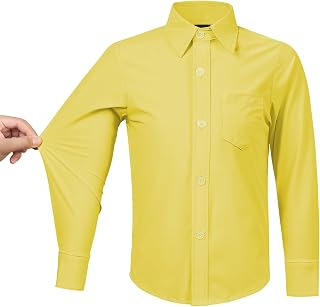 Boys Stretch Long Sleeve Button Down Shirt Wrinkle Free Toddler Dress Shirt