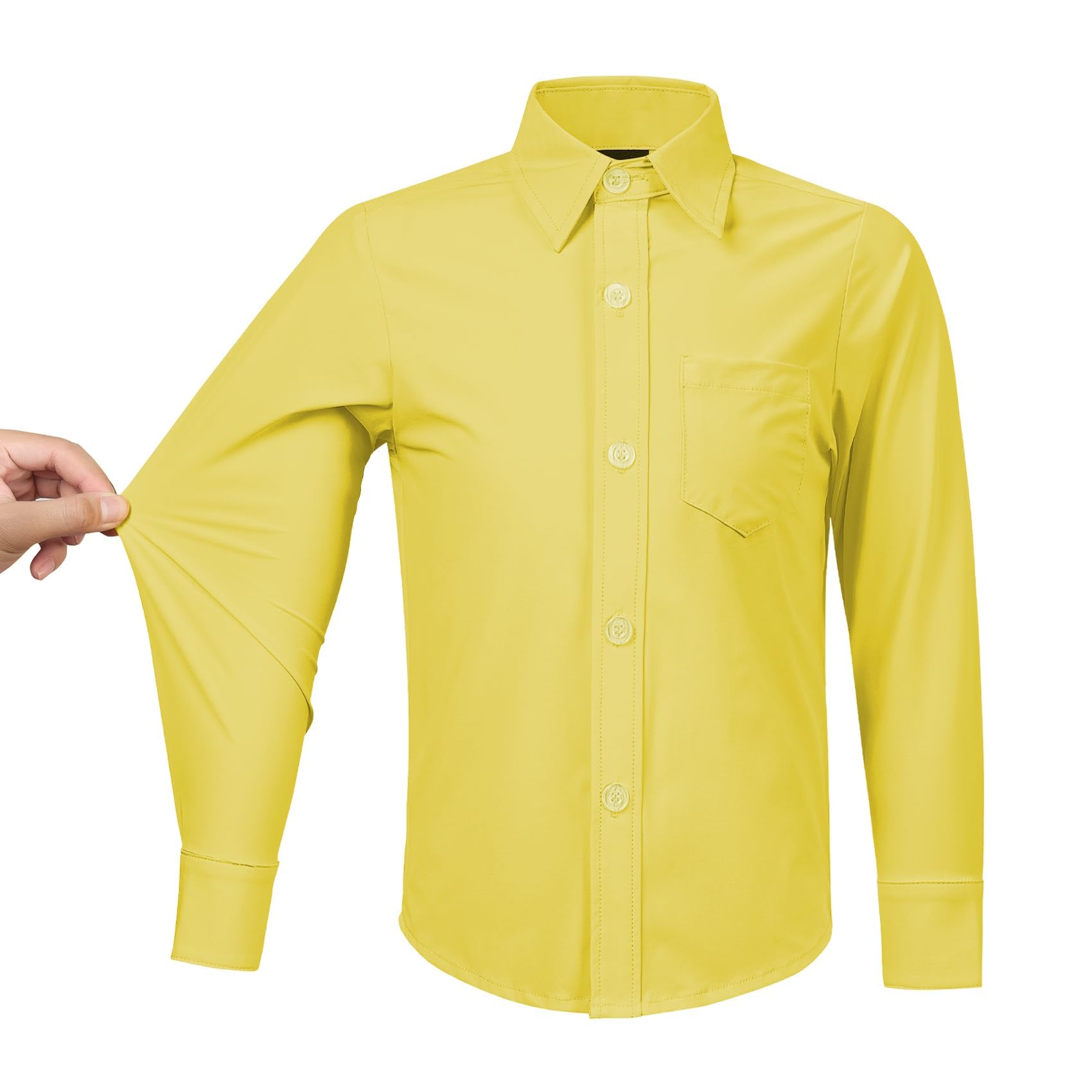 Boys Stretch Long Sleeve Button Down Shirt Wrinkle Free Toddler Dress Shirt
