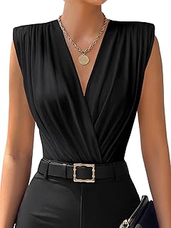 LYANER Women's Sleeveless V-Neck Bodysuit