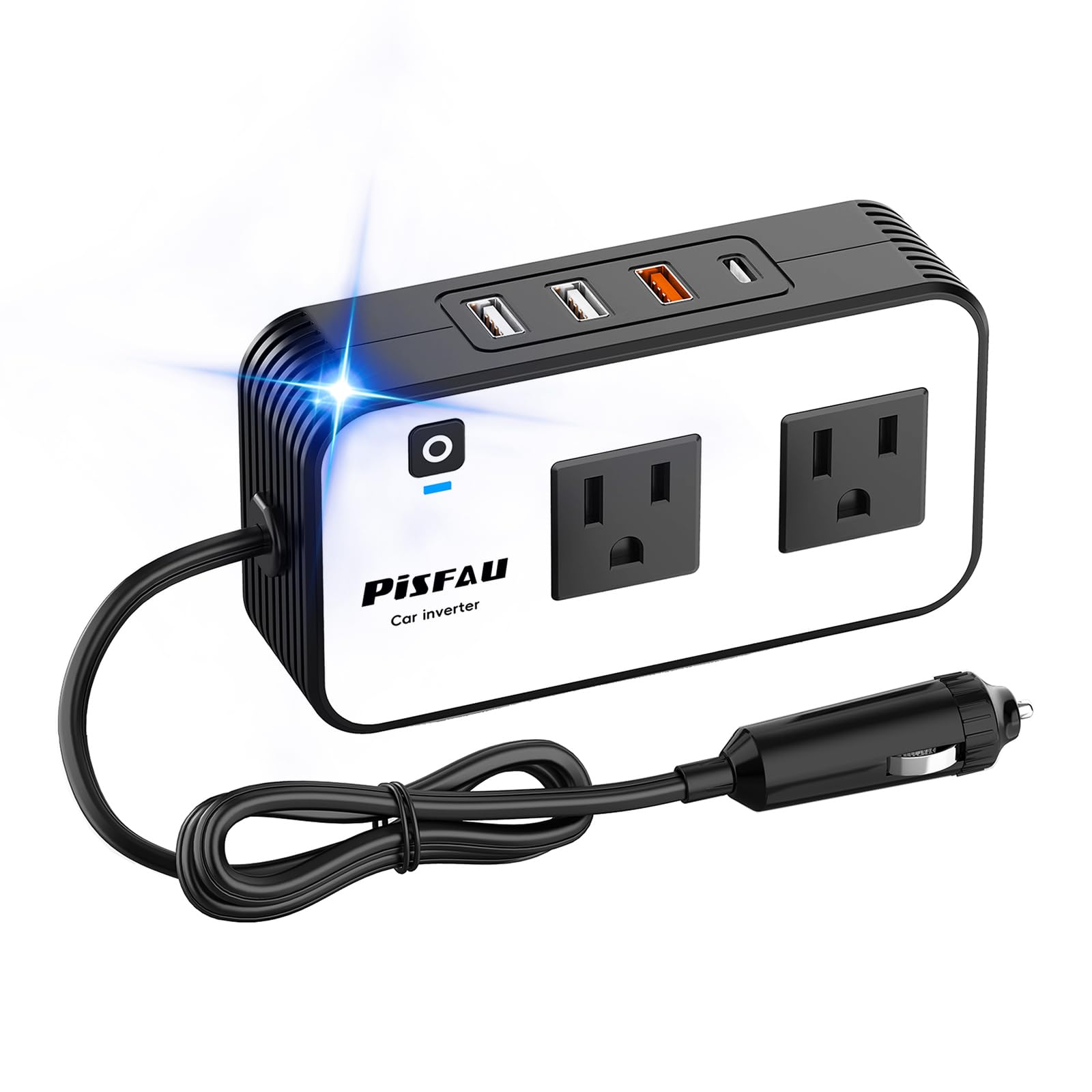 PiSFAU 200W Car Power Inverter, DC 12V to 110V AC Car Plug Adapter Outlet with 4