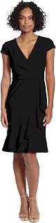London Times Womens Feminine Ageless Surplice V-Neck Faux Wrap Ruffle Dress Office Event Shower Guest of