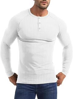 Henley Men's Long-Sleeved T-Shirt,Cotton Short/Long Slim Fit Casual T-Shirts,Sport Muscle Shirt for Men Button