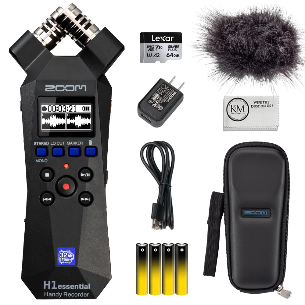 Zoom H1essential 2-Track 32-Bit Float Portable Audio Recorder Bundle | with APH-