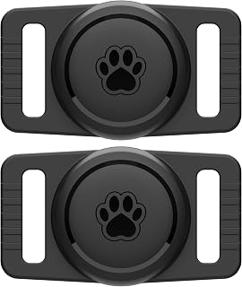 GOCII for Airtag Dog Collar Holder 2 Pack,Waterproof Dog Collar Holder for Apple AirTag(Gen 1 & 2), Silicone Air Tags Case for Dog Collars(Black)