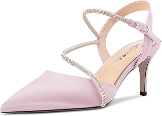 Castamere Women's Medium Needle Pointed Toe Ankle Strap Sandals Diamond Crystal 6.5 CM Heels