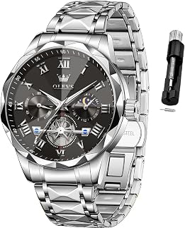 OLEVS Mens Wrist Watch Easy Read Analog Quartz Date Silver Casual Stainless Steel Waterproof Luminous Two Tone Wrist Watch