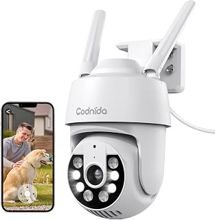 Codnida 2K Outdoor WiFi Surveillance Camera, 360° PTZ Camera with 24/7 Recording, Motion Detection, Intelligent Color Night Vision, Two-Way Audio, Works with Alexa