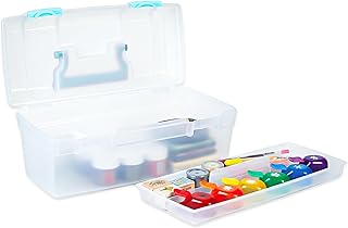 ArtBin Essentials Lift-Out Tray Craft Box with Handle, Clear/Aqua | Includes Lift-Out Tray, 13 x 6 x 5.625 Inches, Carry Handle, Portable Craft Storage, Durable Plastic