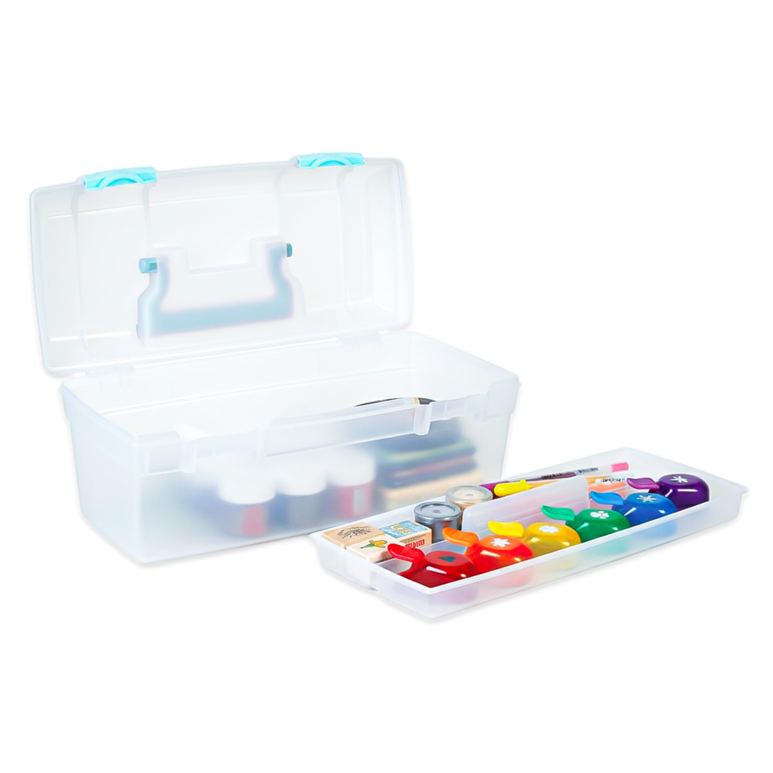 ArtBin Essentials Lift-Out Tray Craft Box with Handle, Clear/Aqua | Includes Lif