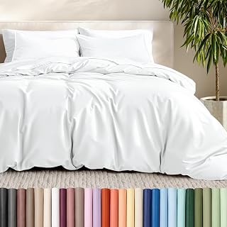 Bare Home Duvet Cover Set 1800 Ultra-Soft (Queen, White) | Lightweight, Cooling, Breathable, Premium 1800 Ultra-Soft, All-Season