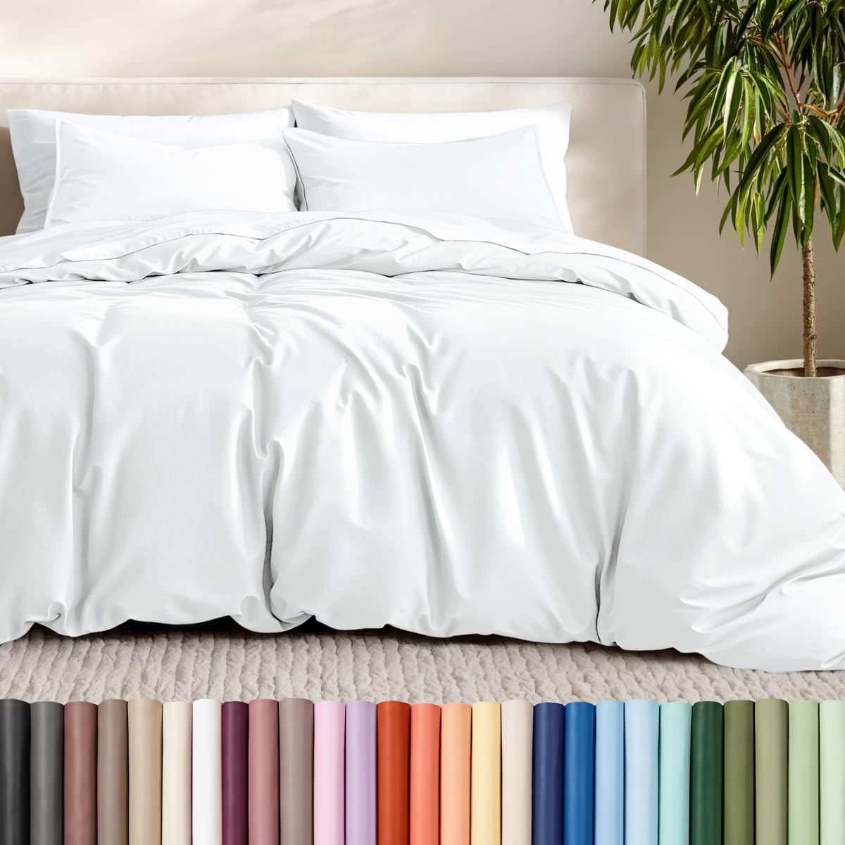 Bare Home Duvet Cover Set 1800 Ultra-Soft (Queen, White) | Lightweight, Cooling,