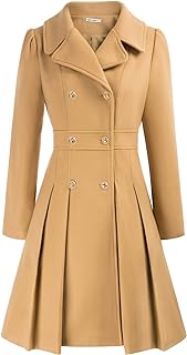 GRACE KARIN Womens Trench Coat Notch Lapel Double Breasted Thick A Line Wool Pea Coats Jacket with Pockets(S-2XL)