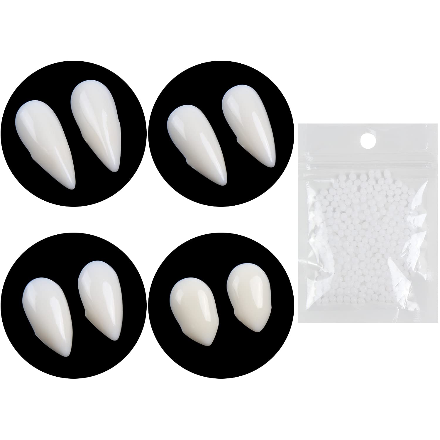 VEYLIN 4 Pair Vampire Teeth Fangs with Solid Adhesive for Halloween Costume Prop