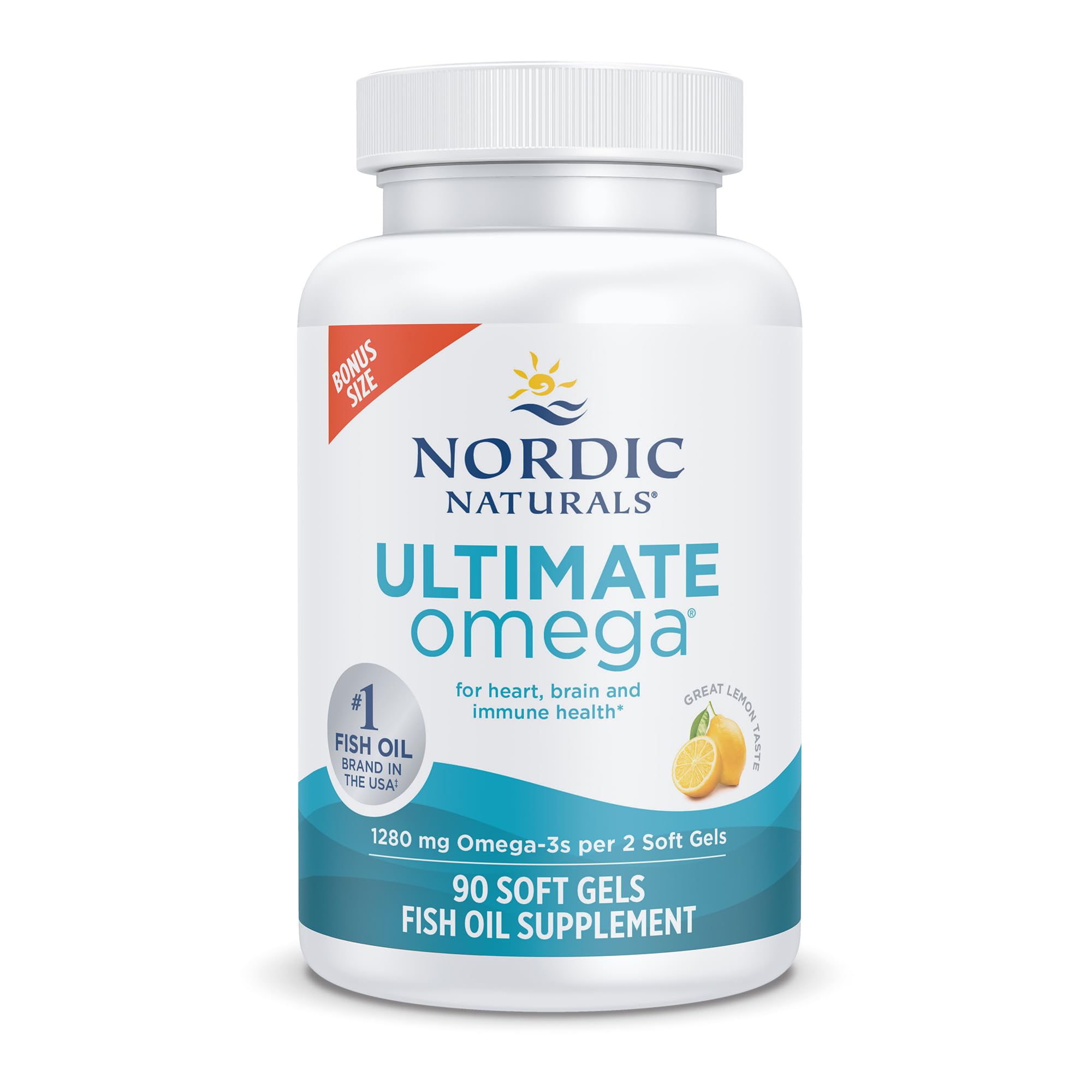 Nordic Naturals Ultimate Omega, 1280mg Omega-3 Fish Oil, Lemon - 90 Count | High