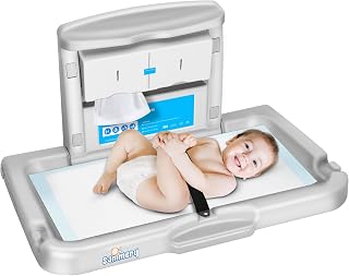 Commercial Baby Changing Station Wall Mounted | Heavy Duty Foldable Wall Mounted Changing Table with Safety Strap, Easy to Clean for home/Public Restroom (Hardware Included)