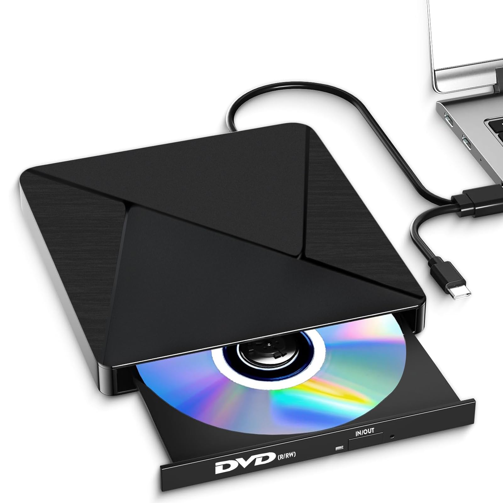 External CD DVD Drive for Laptop USB 3.0 Type-C Slim Portable Player CD DVD RW W